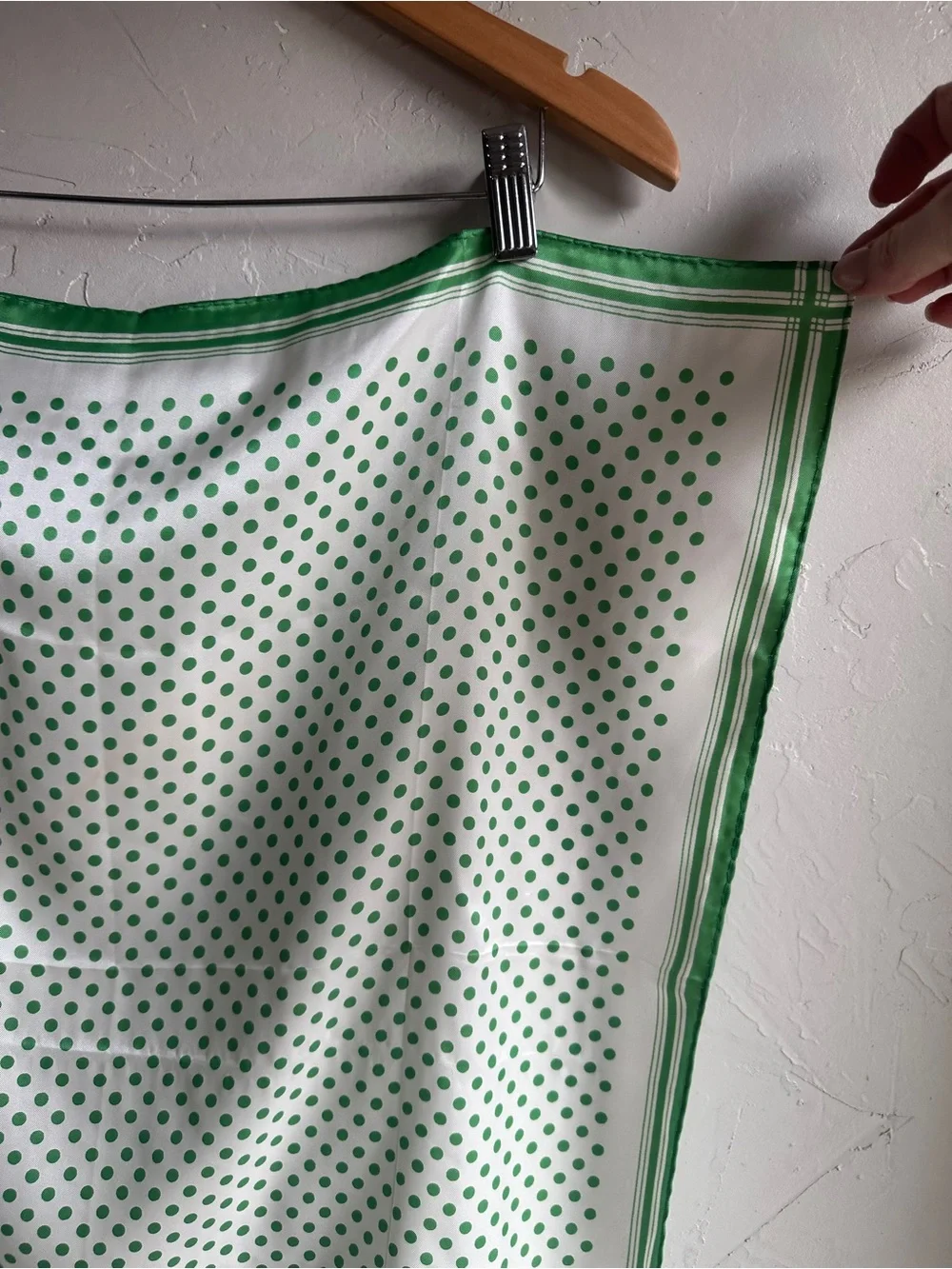 Green White Polka Dot Square Scarf Retro Mod Parisian Cottagecore 23x24